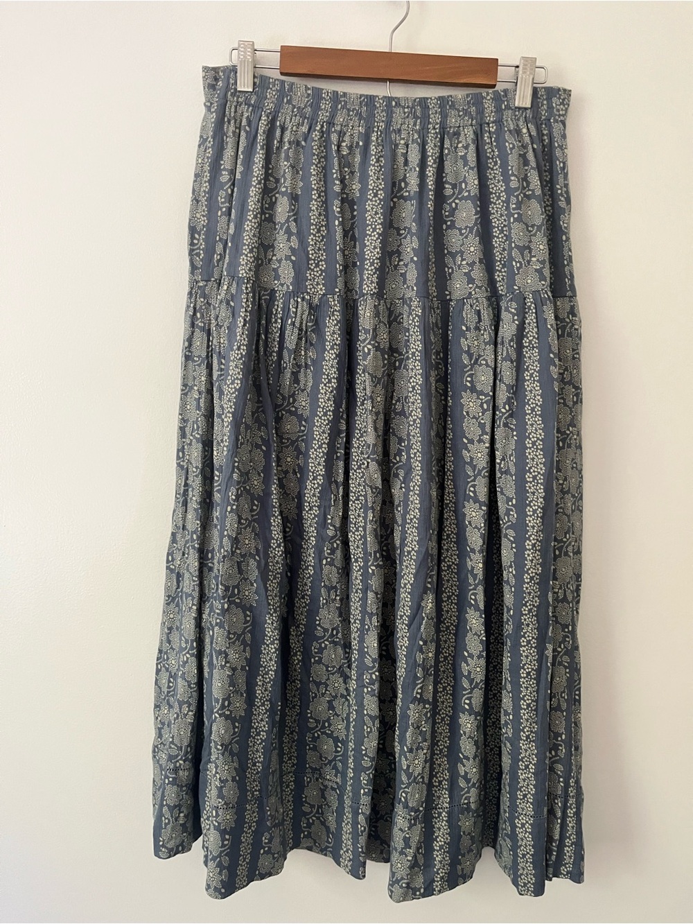 The Great Boating Skirt Blue Floral Button Up Tiered Hippie Prairie Modest 3 L - Picture 4 of 8